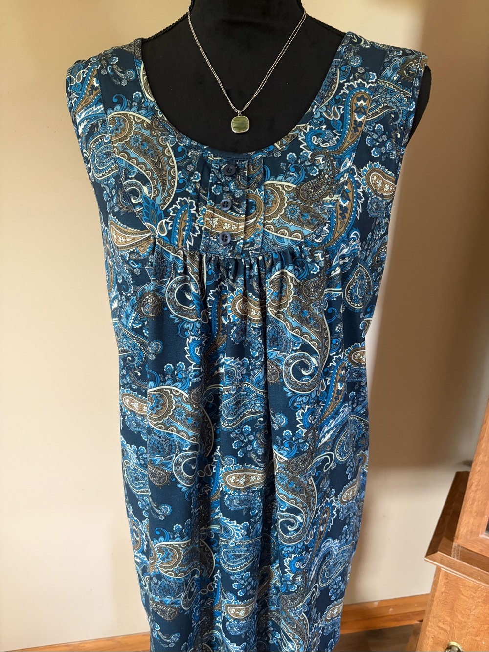 Sleeveless Paisley Tunic in Blue and Tan